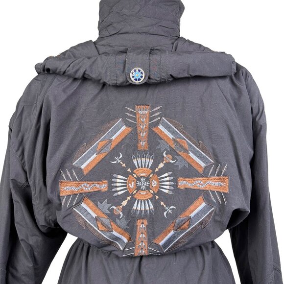 Bogner Womens Black Nylon Embroidered Hooded Jacket Stylish Winter Coat Size 12 - Picture 6 of 16